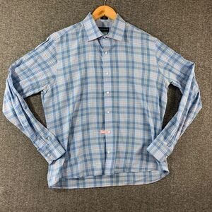 Peter Millar Collection Shirt Men Large Blue Plaid Summer‎ Chambray Button G
